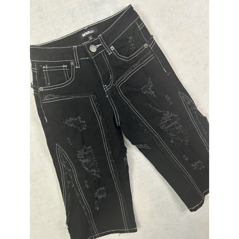 Nova Kids Black Contrast Stitch Distressed Wide Leg Jeans Girls Size 5 G61063 - Picture 2 of 8